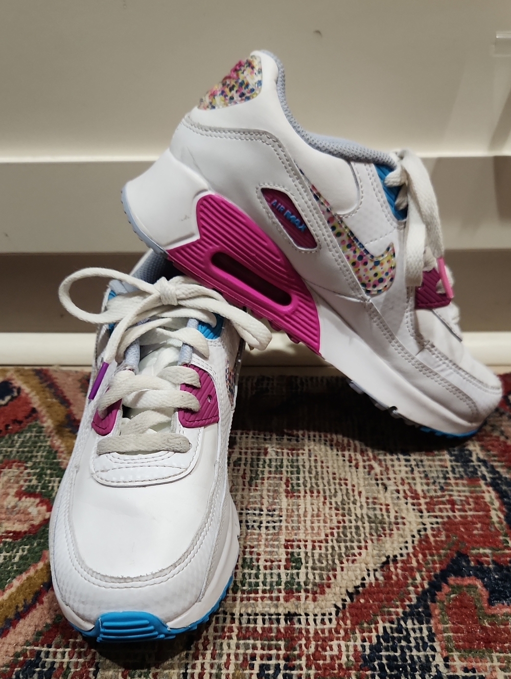 Nike Kids Air Max White Sneakers with Pink and Blue Accents